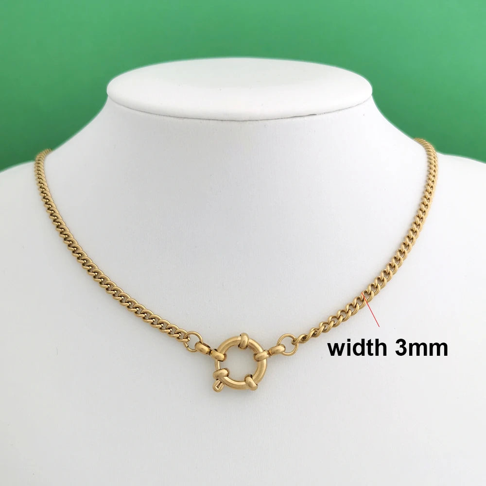 Spring Sailor Clasp Necklace Women Men Choker Stainless Steel Geometric Paperclip Link Chain Rolo PVD Gold Color Wholesale