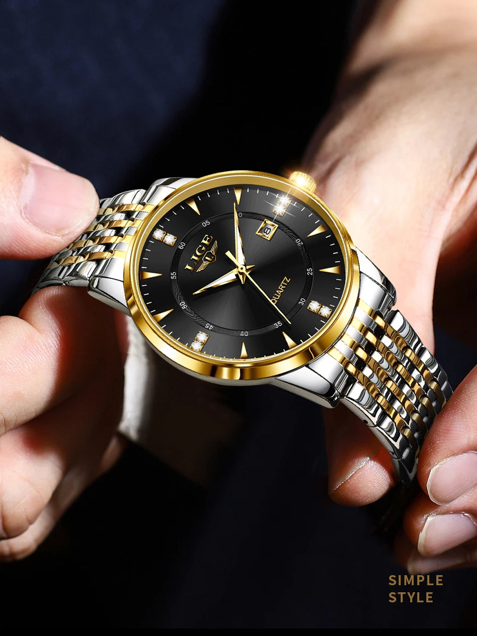 LIGE Luxury Quartz Wristwatches Mens Watch Stainless Steel Watches Luminous Date Waterproof Outdoor Diving Sports Watch reloj