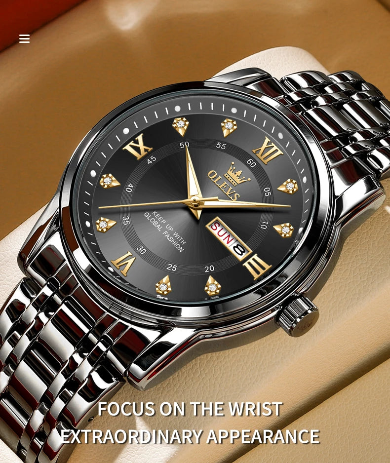 OLEVS Top Brand Quartz Watch for Men Classic Business Men's Wristwatch Dual Calendar Waterproof Men's Watches (Exclusive New)