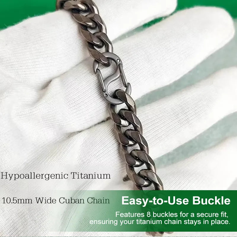 Titanium Bracelet for Men, Stonewashed Titanium Cuban Chain Bracelet, Hypoallergenic & Durable, 10.5mm Wide, 16cm 18cm 20cm 22cm