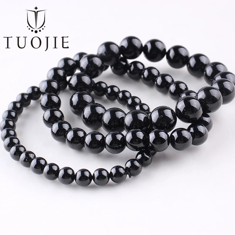 Natural 6 8 10mm Black Tourmaline Beads Bracelet Genuine Round Smooth Gemstone Beads Bracelets for Women Fashion Cheap Jewelry