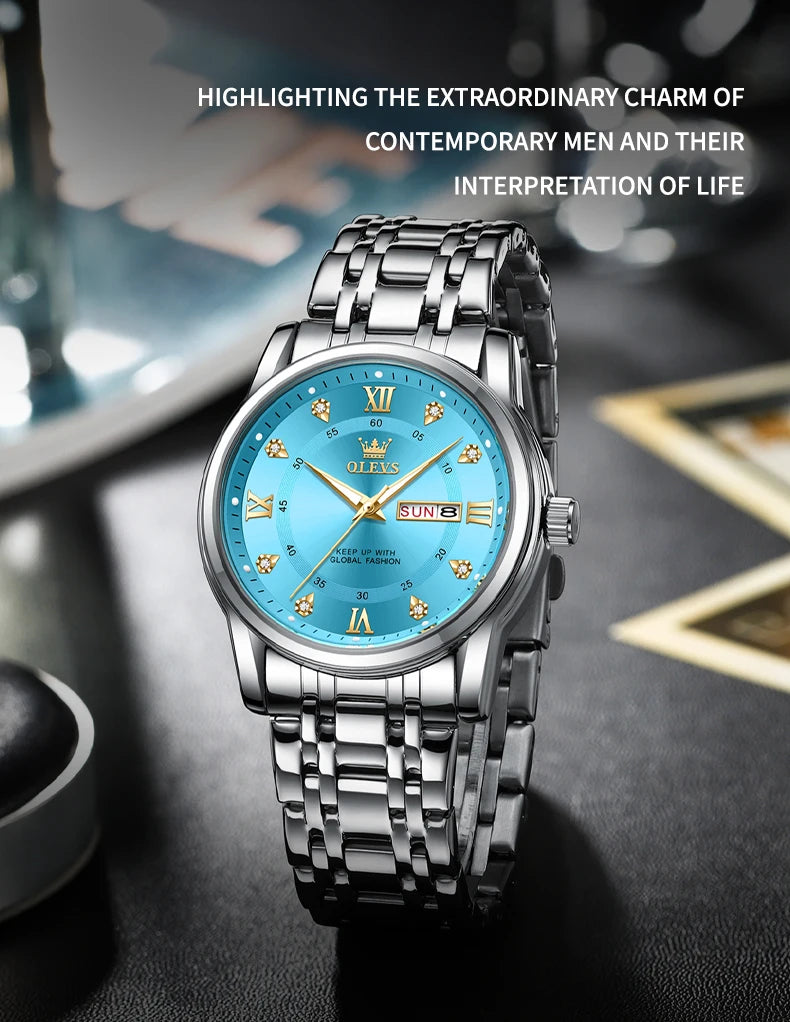 OLEVS Top Brand Quartz Watch for Men Classic Business Men's Wristwatch Dual Calendar Waterproof Men's Watches (Exclusive New)