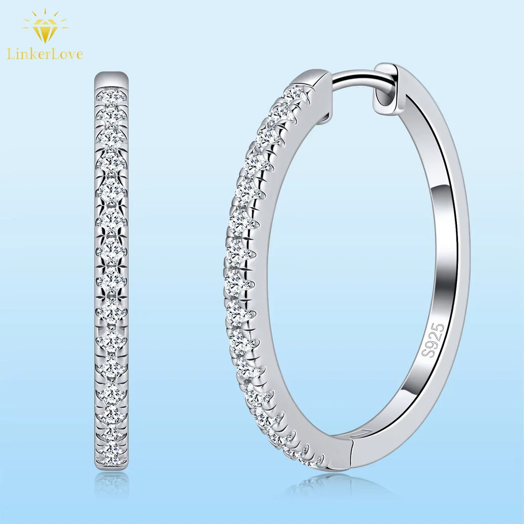 LinkerLove Moissanite Hoop Earrings S925 Sterling Silver Diamond Earrings 18K Gold Plated Trendy Jewelry for Bridal Wedding Gift
