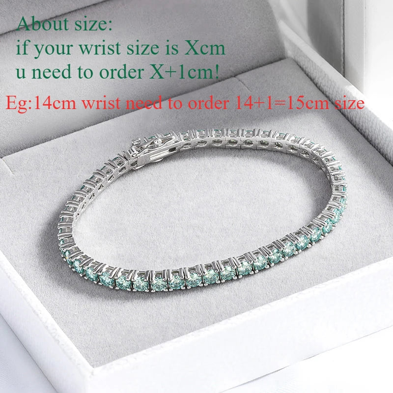 Smyoue 3/4mm GRA Certified Full Green Moissanite Tennis Bracelet for Women 18K Plated Lab Diamond 925 Silver Bracelet Men