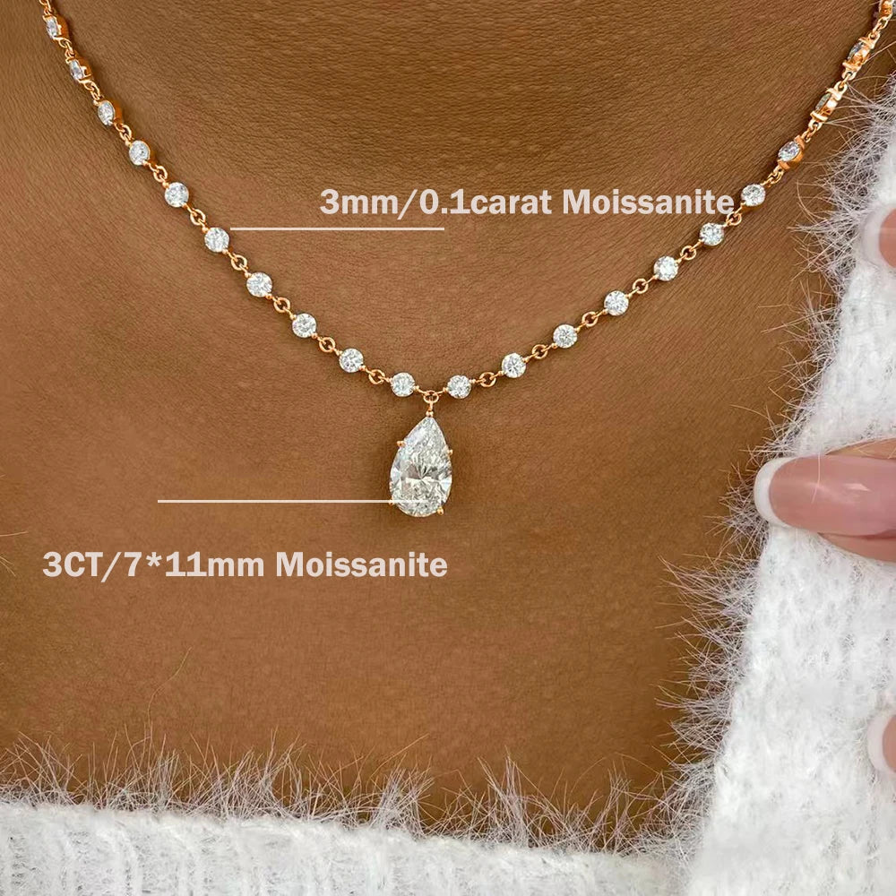 3MM Round Bubble Moissanite Diamond Tennis Neclace With 3carat Marquise Cut Pendant Neck Chain For Women 925 Silver Fine Jewelry