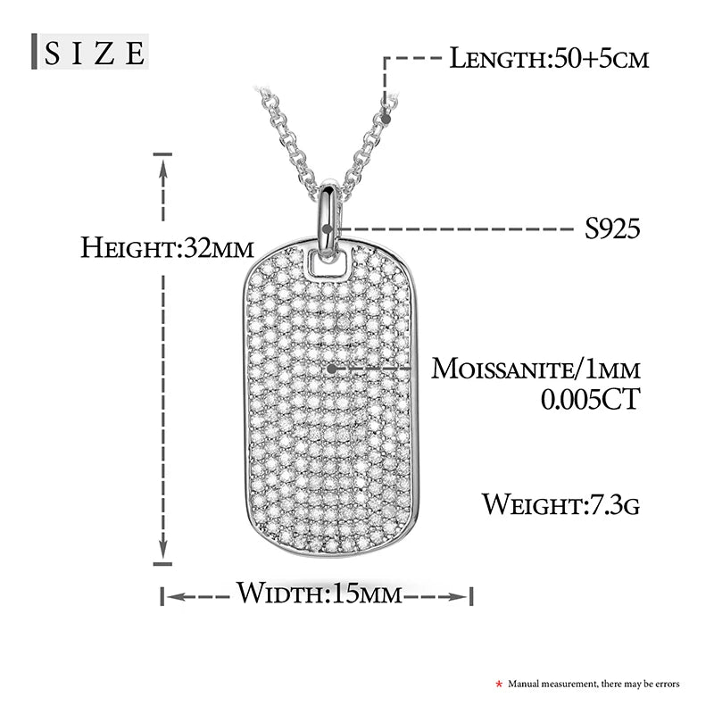 Square Minimalist Mini Iced Out Tag Pendant Necklace For Men Hip Hop Jewelry Moissanite Pendant Sterling Silver Square Pendnat