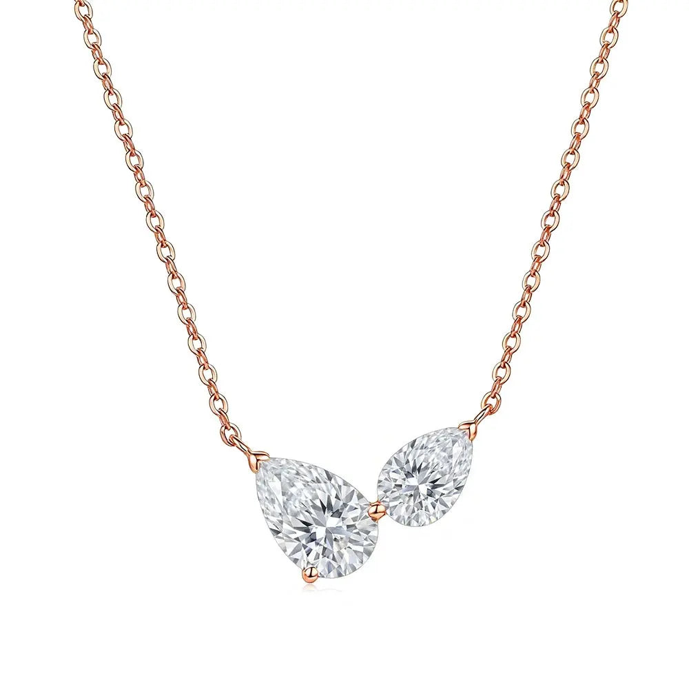 Knobspin Pear Cut Moissanite Necklace for Women 2 Gems Pendant 925 Sterling Silver Anniversary Necklaces for Her Jewelry Gift