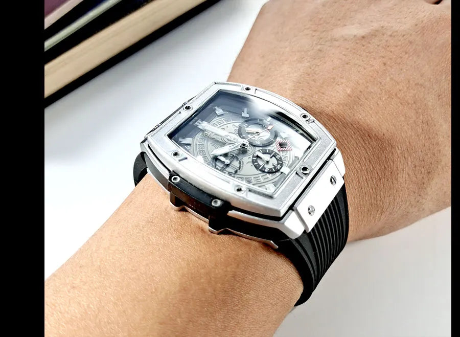 MEGIR & RUIMAS Watches for Men Fashion Military Sport Tonneau Chronograph Quartz Wristwatch with Date 24-hour 3atm Waterproof