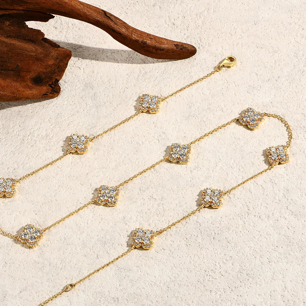 MINTYBOX Flower Moissanite Necklaces S925 Silver Lab Created Diamond Clover Charm Necklace for Women Luxury Jewelry 40+5cm