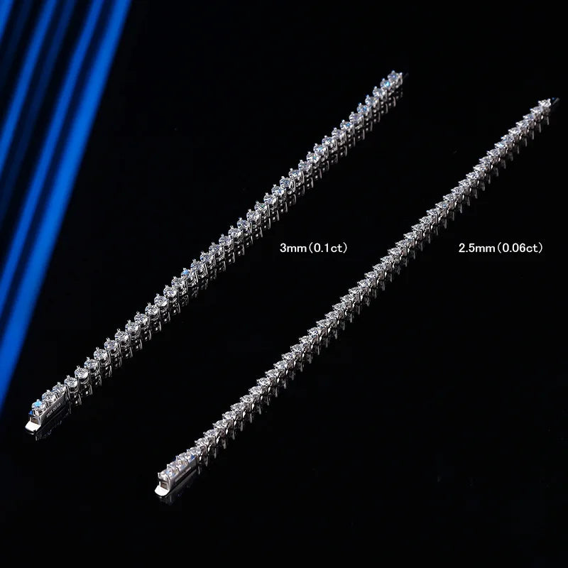 EWYA 3 Prong 2.5mm 3mm Full D Color Moissanite Diamond Tennis Bracelet for Women 925 Silver Link Chain Spring Buckle Bracelets