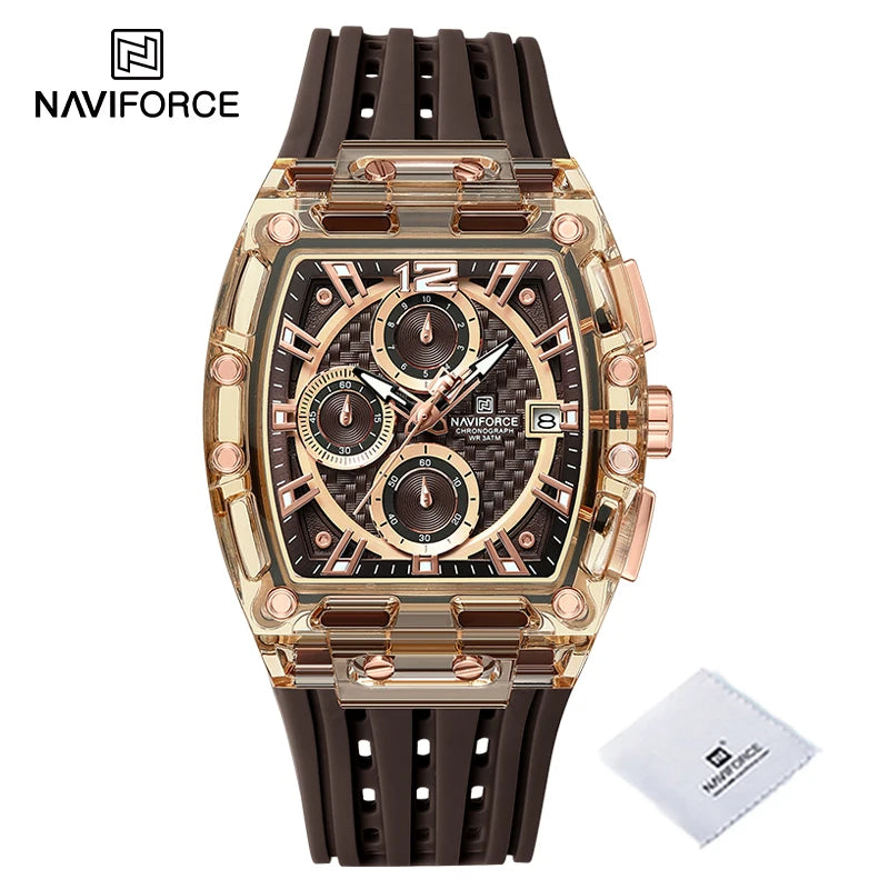 High Quality NAVIFORCE Watches for Man Silica Strap 50M Waterproof Sport Male Clock Casual Quartz Date Display Men's Chronograph