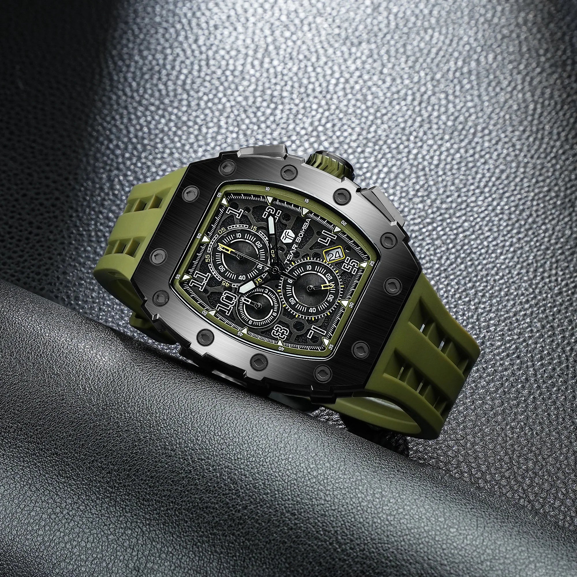 TSAR BOMBA Luxury Tonneau Quartz Watch for Men Japanese Movement, Stainless Steel Case,  Elegant Dress Wristwatch
