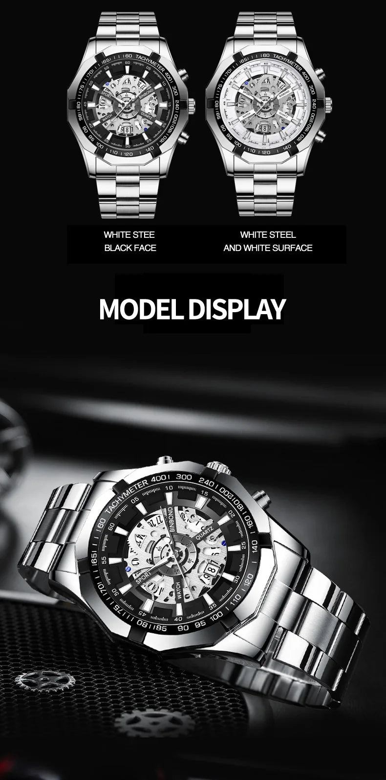 UTHAI Men Watch Light Luxury Brand Business Hollow Luminous Waterproof Stainless Steel Metal Strap Male fashion Quartz Watches