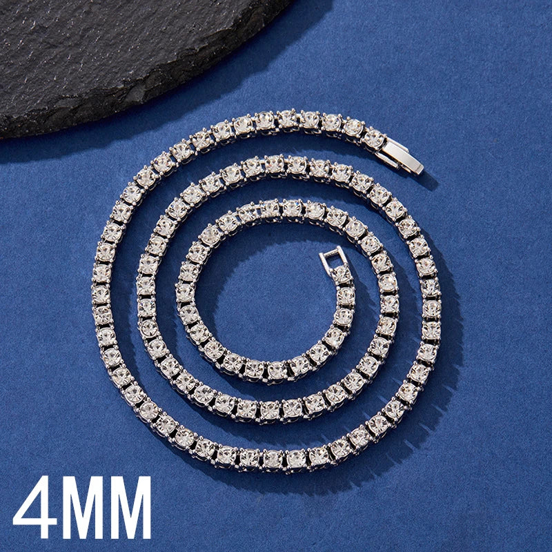 Hip Hop 3MM 4MM 5MM Tennis Chain Iced Out Necklace Men Fashion Silver Color Tennis Jewelry Women 20inch Choker Punk Gift
