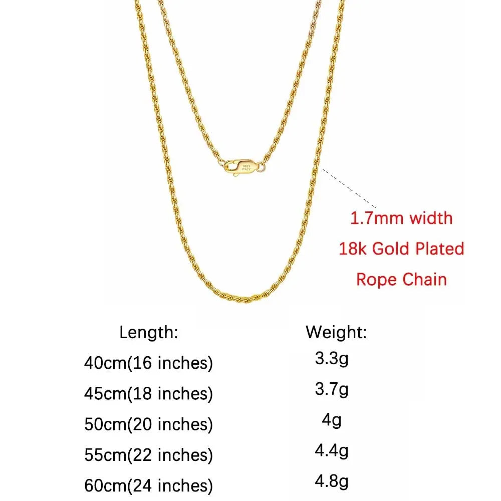 ORSA JEWELS Genuine 925 Sterling Silver Rope Chain Necklace Unisex 1mm 2mm 3mm Italian Twist Rope Chain Choker Gift 40-60cm SC29