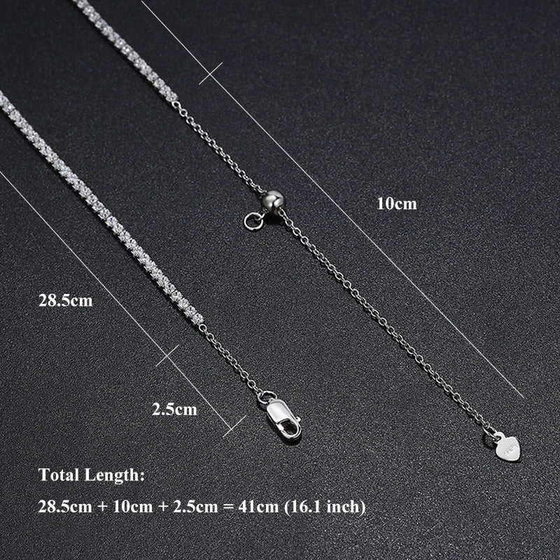 EWYA Full 2mm 0.03CT D Color Moissanite Tennis Necklace for Women Lady S925 Silver Plated 18K Gold Neck Chain Choker Necklaces