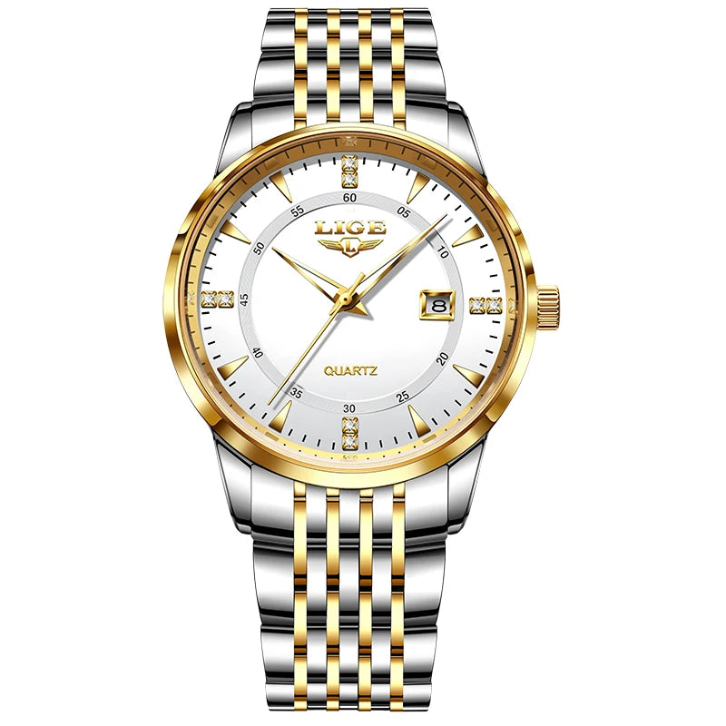 LIGE Luxury Quartz Wristwatches Mens Watch Stainless Steel Watches Luminous Date Waterproof Outdoor Diving Sports Watch reloj