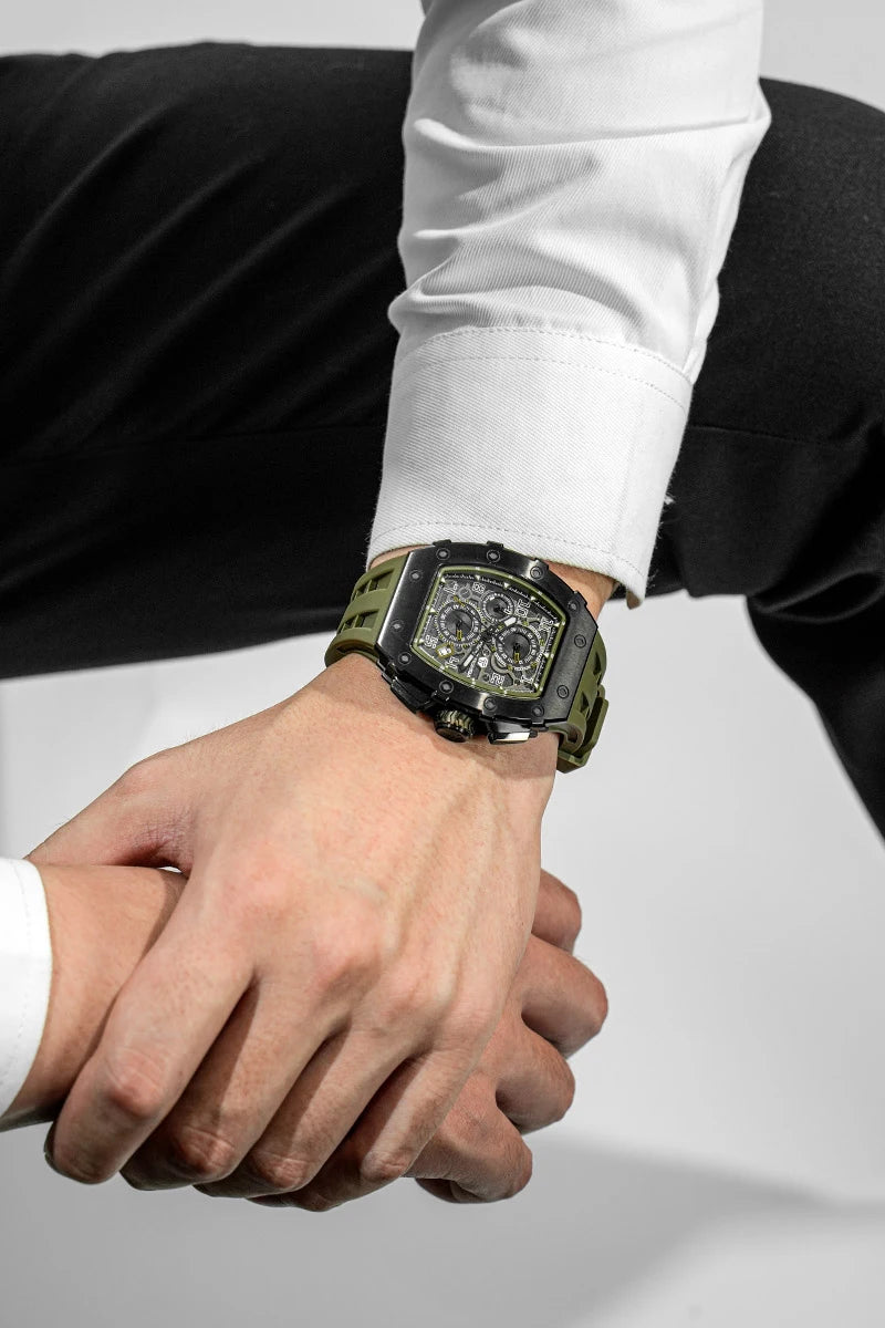 TSAR BOMBA Luxury Tonneau Quartz Watch for Men Japanese Movement, Stainless Steel Case,  Elegant Dress Wristwatch