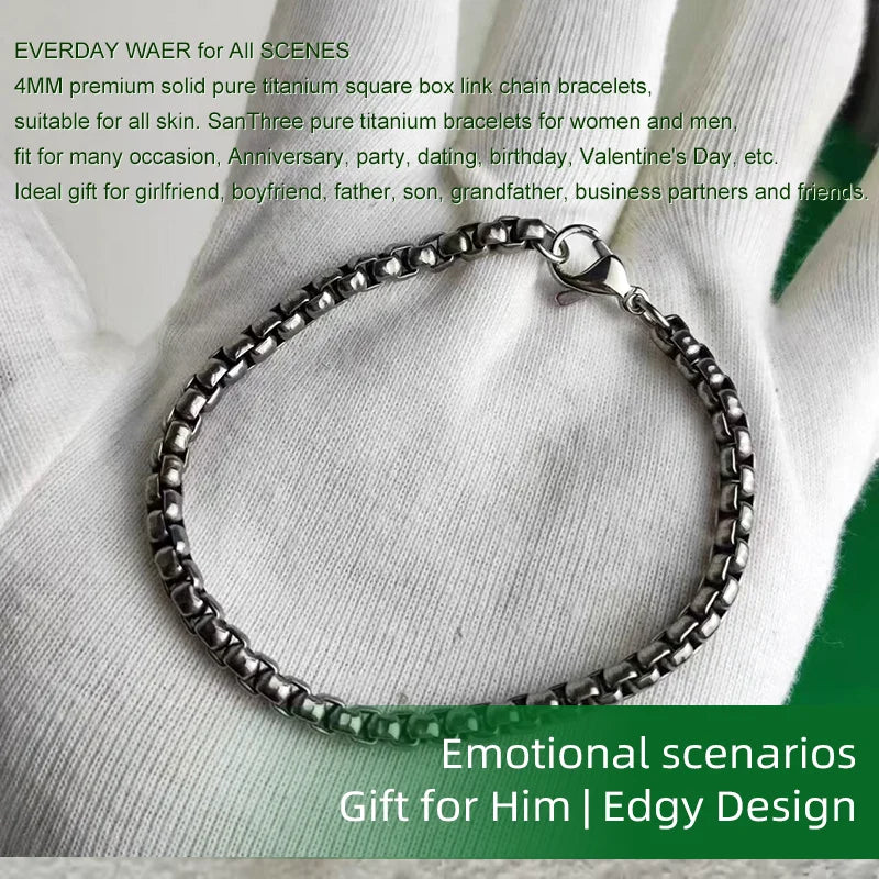 2025 True Titanium 4MM Box Chain Bracelet for Men - Hypoallergenic Lightweight Jewelry Gift