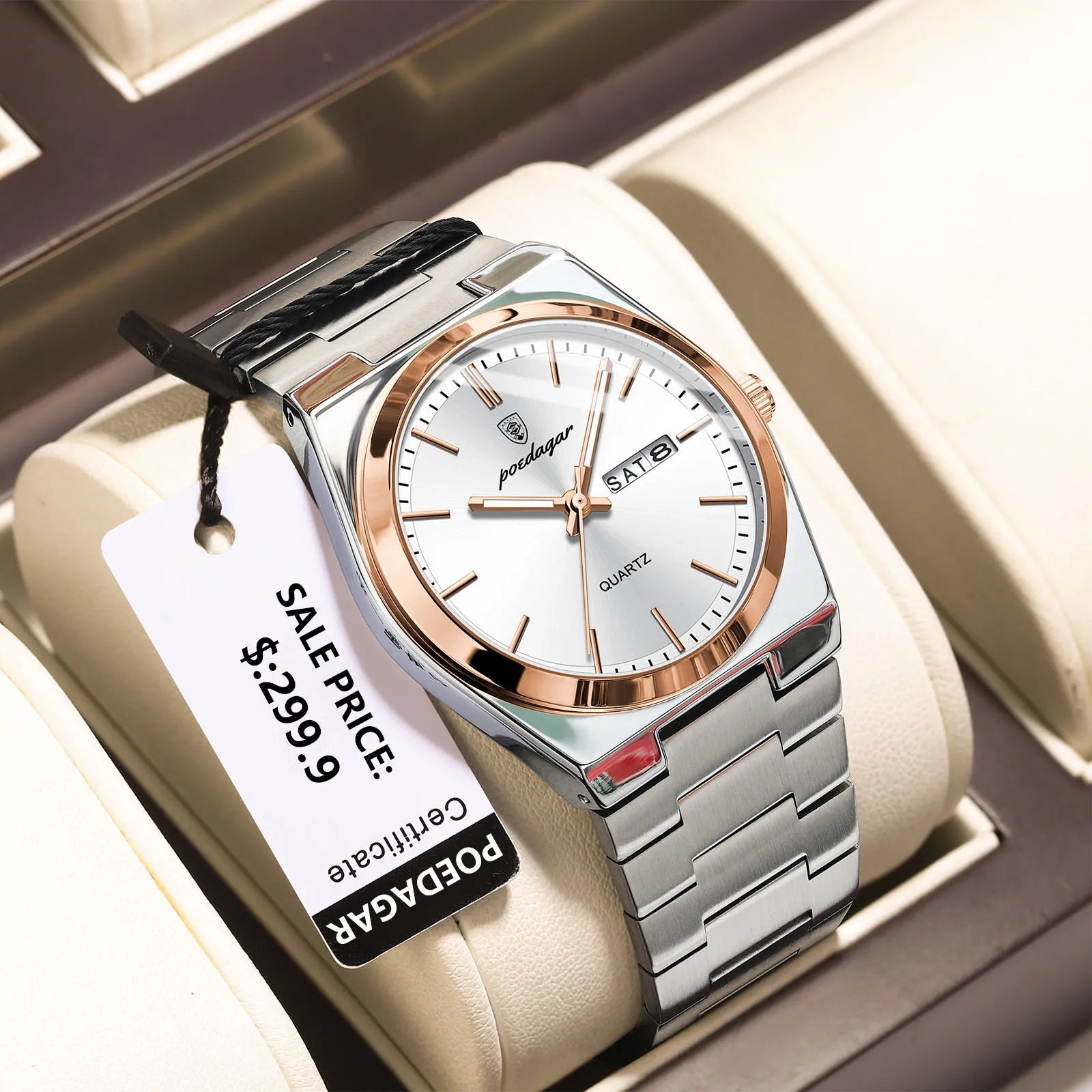 POEDAGAR Luxury Business Men's Wristwatch Stainless Steel Waterproof Luminous Man Watch Date Week Fashion Quartz Watches For Men