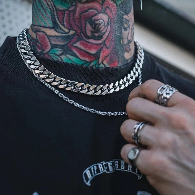 HNSP 316L Stainless Steel Chain Cuban Link Necklace For Men Accessories Jewelry Punk Street Style Thick Heavy Neck Chain Male