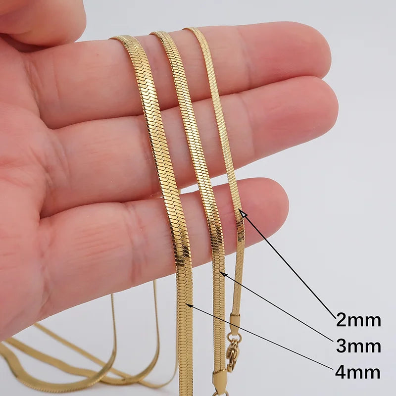 10Pcs Flat Snake Chain Necklace 16 18 20 Inch Stainless Steel Herringbone Choker Non Tarnish Bulk Chain Blank for Jewelry Making