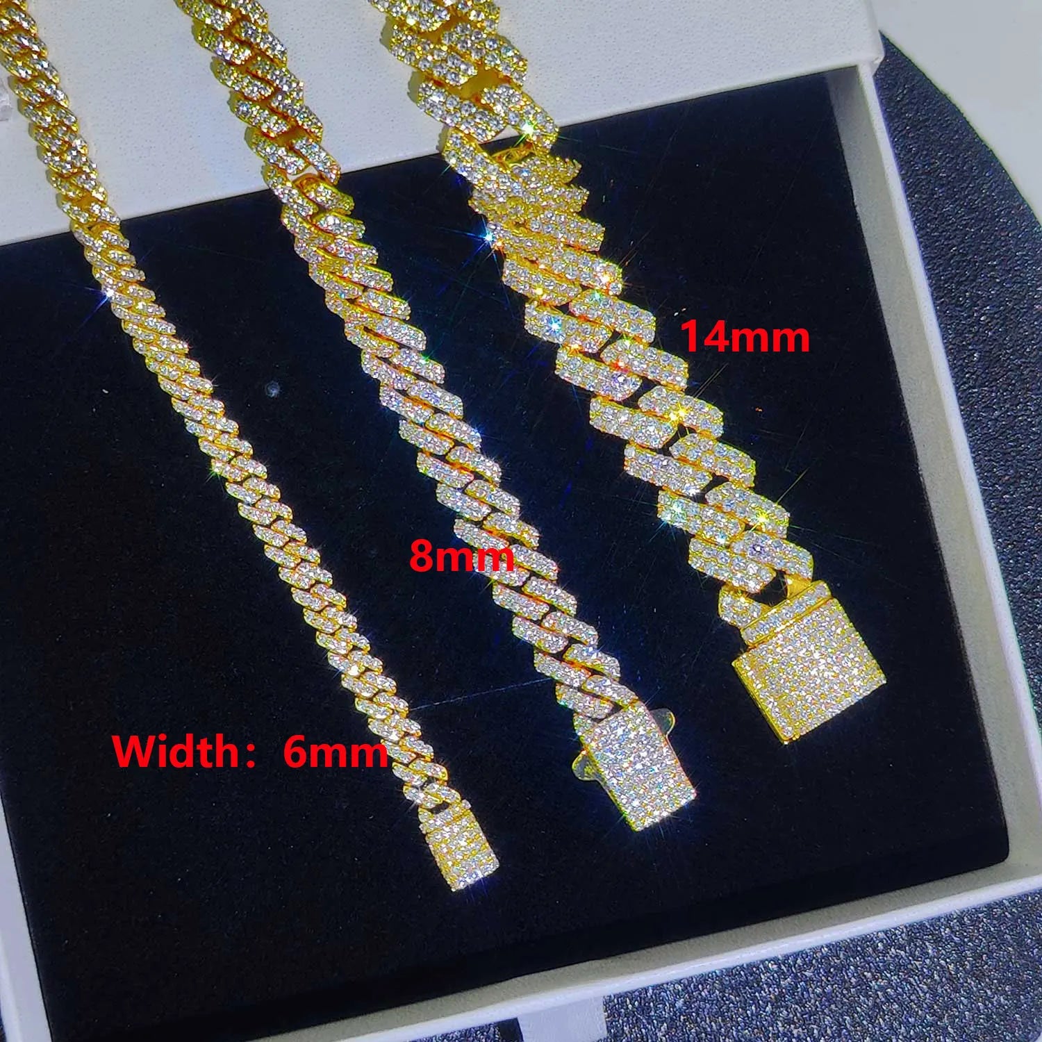 Drop shipping 6/8/14mm Width Iced Out Cubic Zirconia Cuban Chain 1-2 Row Miami Cuban Link Necklace for Rapper Hip Hop Jewelry