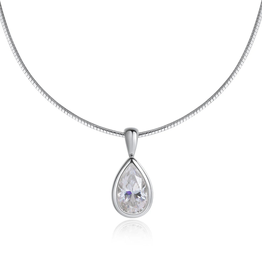 KNOBSPIN 3ct Pear Cut Moissanite Pendant Necklaces for Women Wedding Solitaire s925 Sterling Silver 1.5mm Choker Chain Necklace