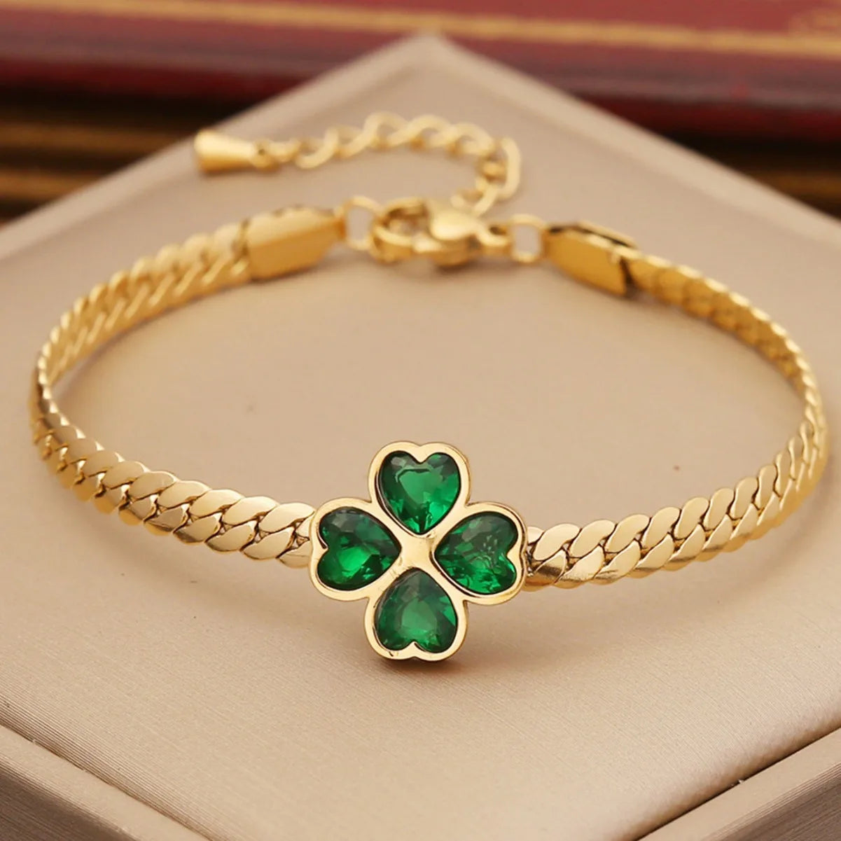 Gold Color High-end Four Leaf Clover Inlaid Zircon Necklace Bracelet Earring Set Stainless S Teel Luxury Women's Jewelry