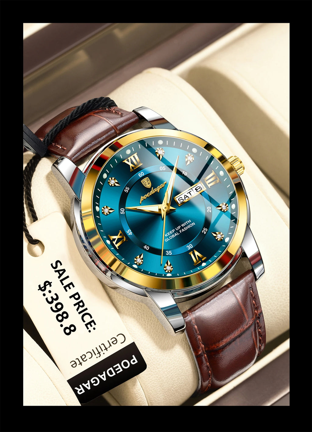 POEDAGAR Top Luxury Man Watch Date Week Waterproof Luminous Leather Men Wristwatch Casual Male Clock Sports Men's Quartz Watches