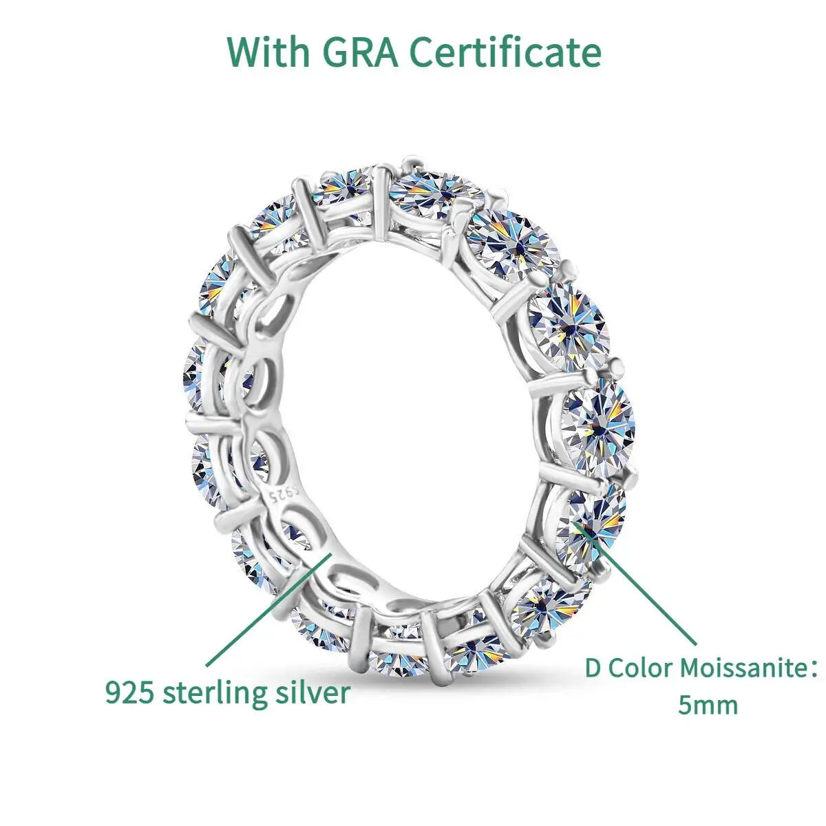 5mm 7ct Colorful Moissanite Ring 925 Sliver Plated With White Gold Wedding Band Eternity Band Engagement Rings For Women Jewelry