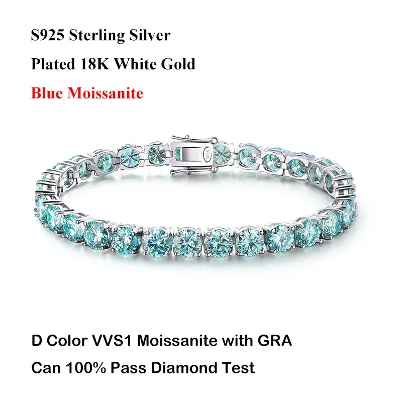 EWYA Luxury Real 3/4/5/6.5MM Full Champagne Blue Green Moissanite Tennis Bracelet for Men Women S925 All Red Diamond Bracelets