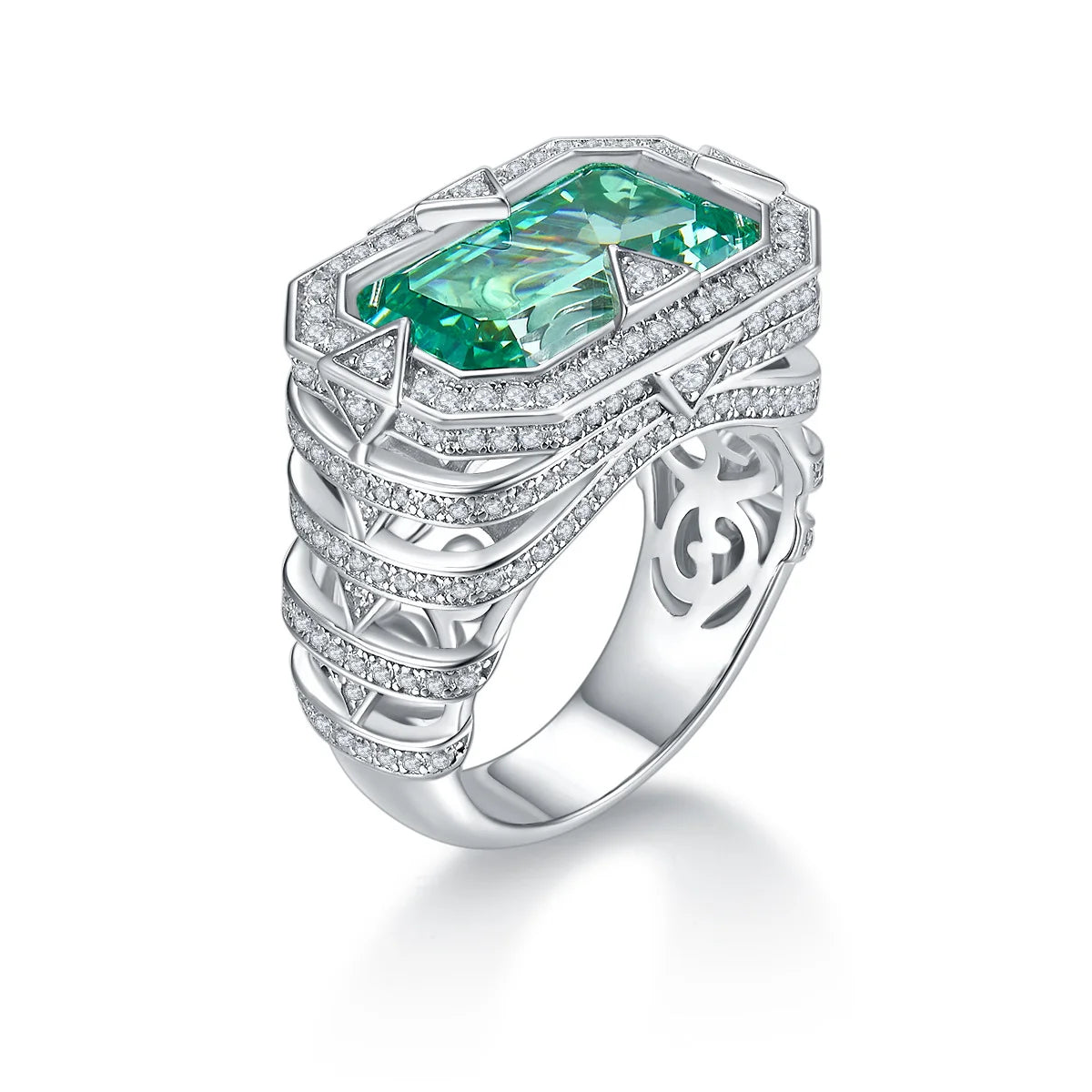 Bellux S925 Silver Gold-plated Synthetic Gem Paraiba Square Large Carat Diamond Ring Fine Jewelry Style