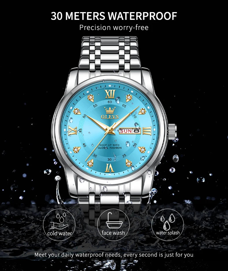 OLEVS Top Brand Quartz Watch for Men Classic Business Men's Wristwatch Dual Calendar Waterproof Men's Watches (Exclusive New)