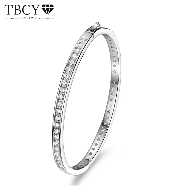 TBCYD 2.5MM Full Moissanite Bangle Bracelets For Women Girls S925 Silver With GRA Sparkling Spring Buckle Bracelets Fine Jewelry
