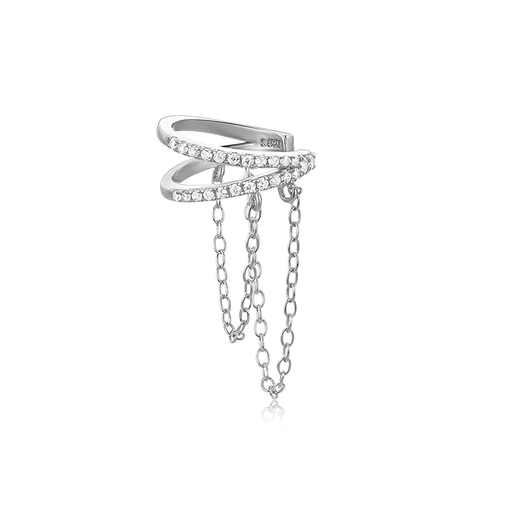 AIDE 1pcs 925 Sterling Silver Zircon Earring For Women Chain Cuffs Earring Pendientes Brincos Aretes Fine Jewelry Party Gifts
