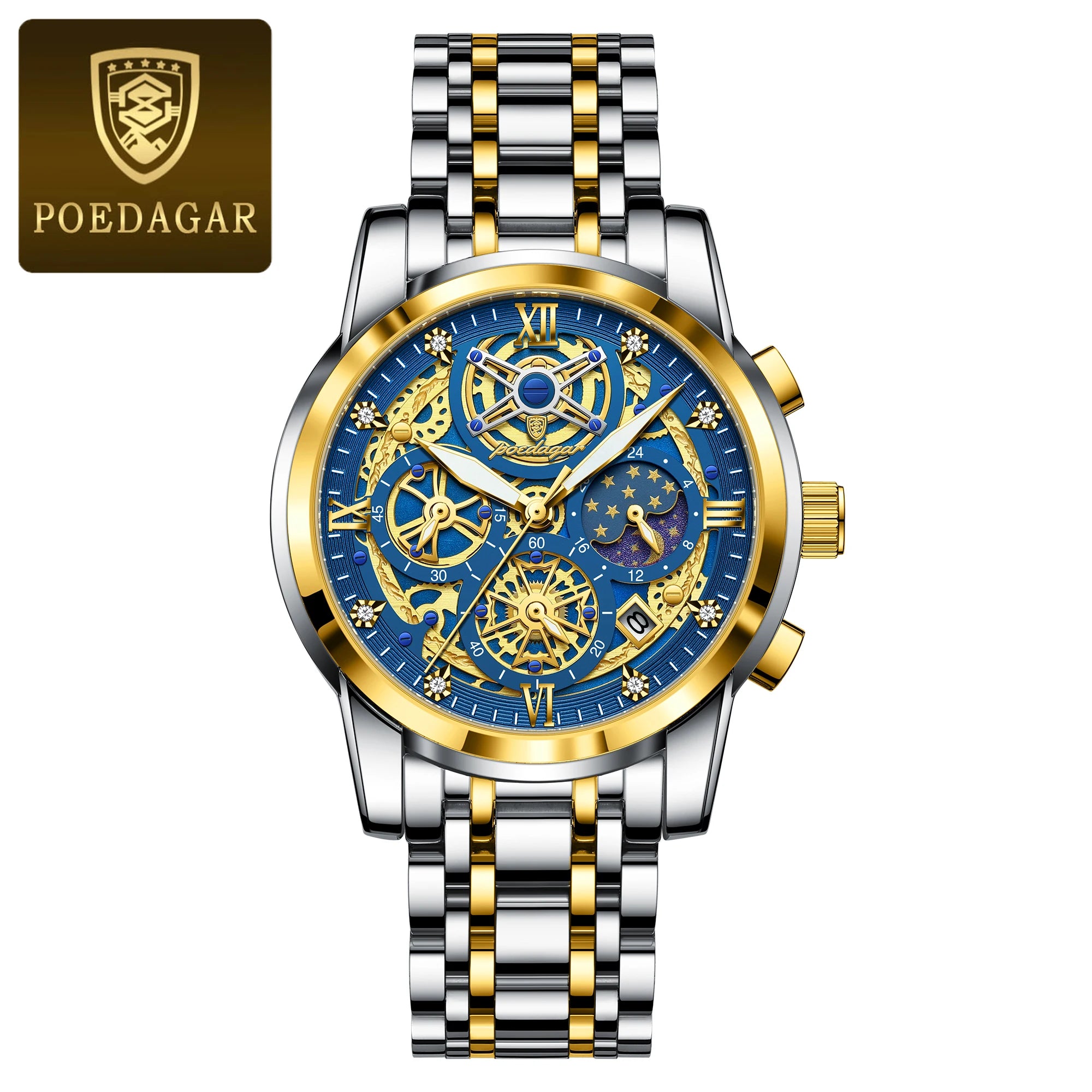 POEDAGAR Luxury Men's Quartz Watches Stainless Steel Date Chronograph Men Wristwatch Waterproof Luminous Fashion Man Watch Reloj