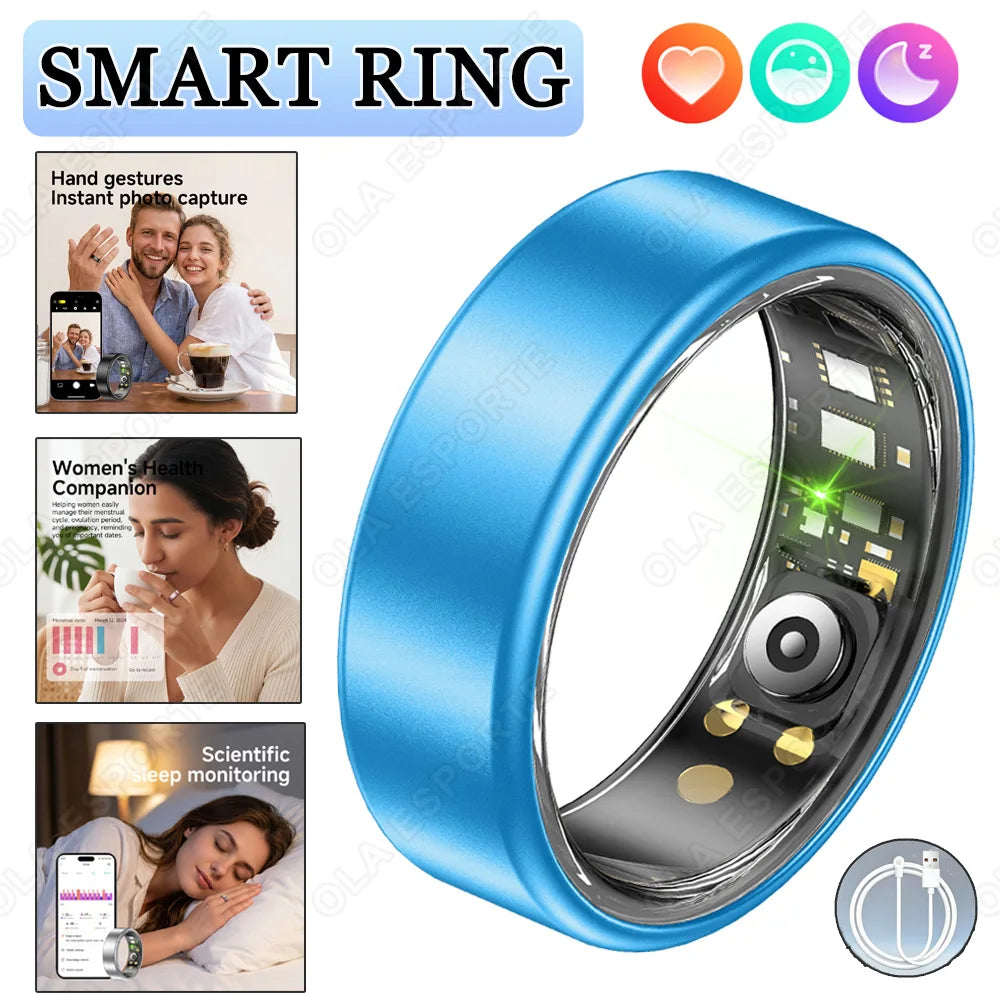 R09 Smart Ring Men Women with Charging Case,Heart Rate Blood Oxygen,Skin Temperature Monitor,5ATM Waterproof For Android iOS