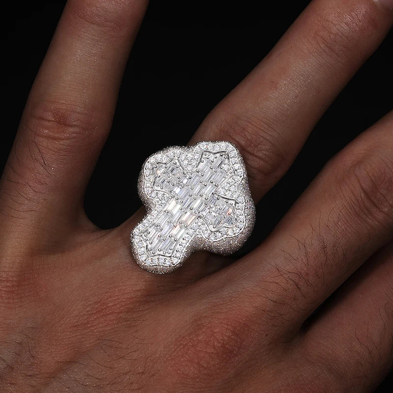 TUHE Unisex S925 Silver Rings Iced Out Baguette VVS1 Moissanite Cross Rings S925 Silver For Men Hip Hop Jewelry Men's Accessorie