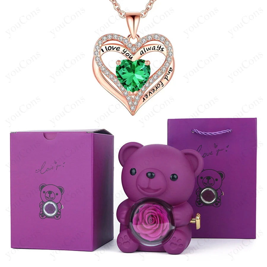 Red Heart Pendant Necklaces With Cute Bear Rose Gift Box For Women Mother Day 2026 Christmas Valentine Wedding Birthday Jewelry