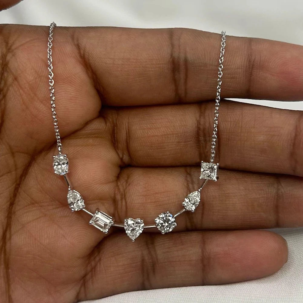 3.5cttw Multi Cut Moissanite Diamond Chain Necklace For Women Curved Shape Seven Stone Necklace S925 Silver Daily Wear Jewelry