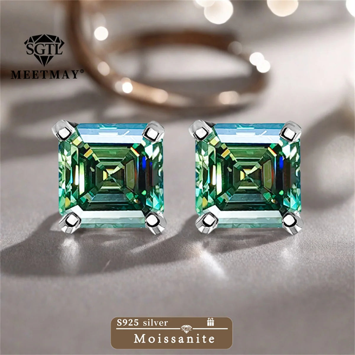 GRA Certified S925 sterling silver four-prong stud earrings Asscher Cut Moissanite earrings for women fine jewelry Free gift box