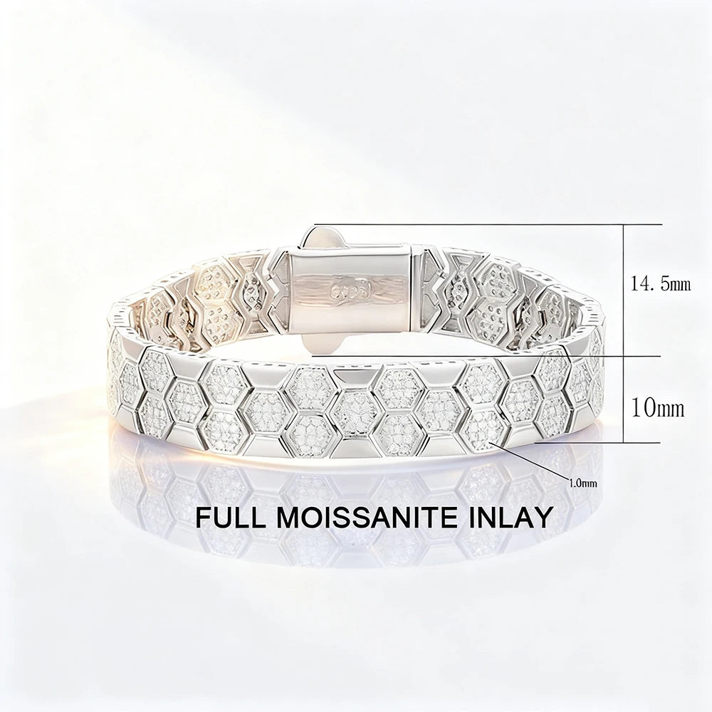 Full Moissanite Bracelet for Men Woman Lab Diamond with GRA Certified Unique Honeycomb Design S925 Sterling Silver Party Jewelry