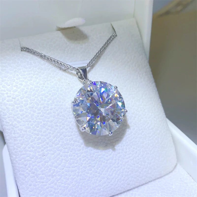 NKHOG 20ct 18mm Round Moissanite Necklace Pendant Women 925 Silver Plated 18k Gold Big Diamond Chain Party Gift Fine Jewelry GRA