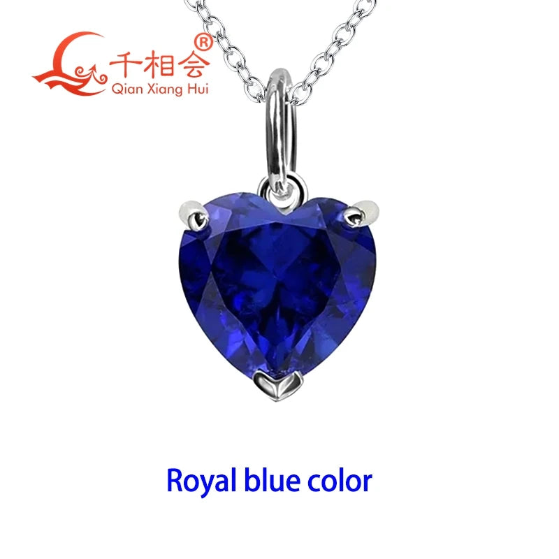 3.6ct 9*9mm S925 Silver Heart Shape Lab Grown Royal Blue/Cornflower Sapphire Pigeon Blood Red Inclusions Stone Pendant Necklace