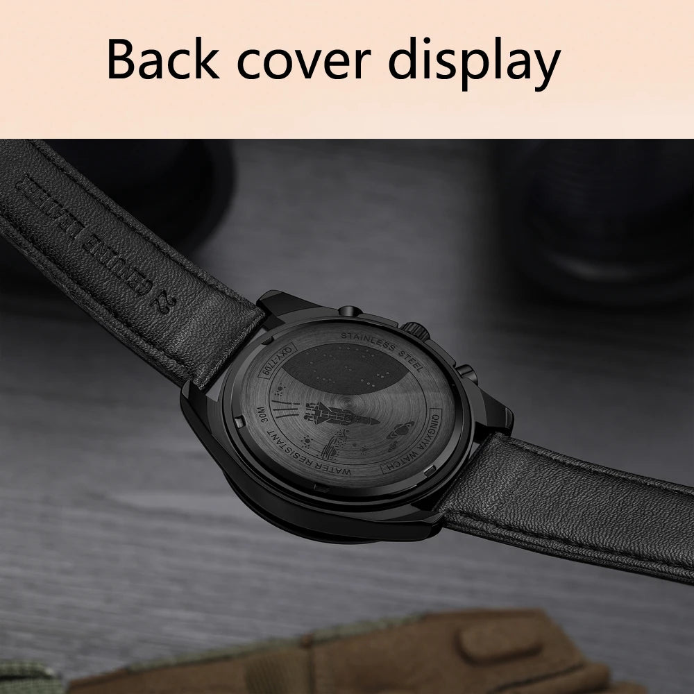 QINGXIYA Watch for Man Fashion Quartz Watch Leather Waterproof Luminous Skeleton Sport Chronograph Watches Mens Reloj Hombre