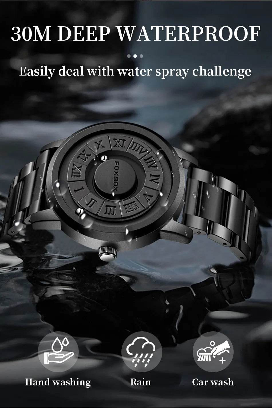 FOXOBOX New Original Luxury Skull Scrolling Pointer Magnetic Force Watch Men Military Sport Waterproof Quartz Wristwatch Clock