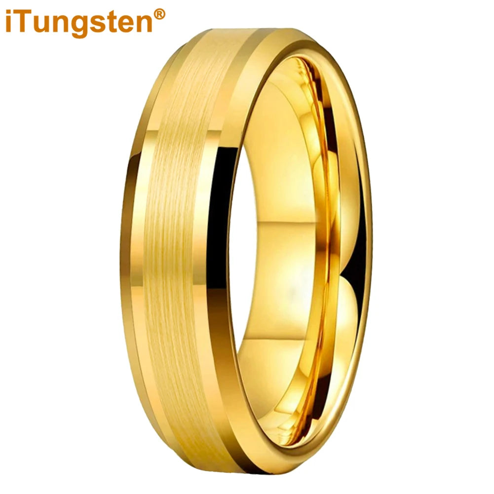 iTungsten 6mm 8mm Engagement Wedding Band Gold Plated Tungsten Finger Ring for Men Women Couple Fashion Jewelry Comfort Fit