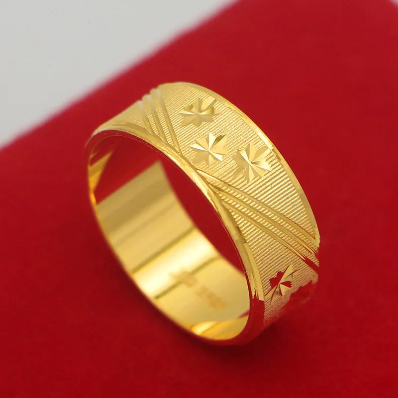 Luxury 24K 9999 Pure Gold real gold Men's and Women's Couple Ring Pattern Ring