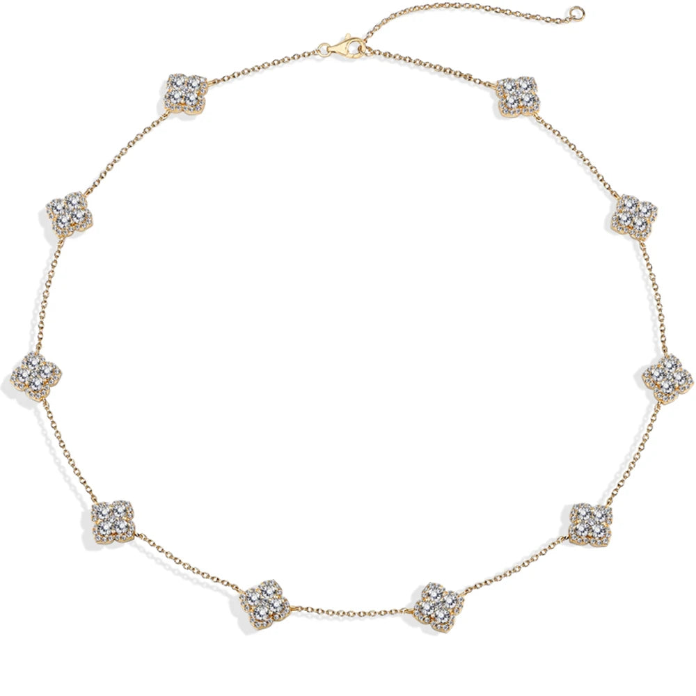 MINTYBOX Flower Moissanite Necklaces S925 Silver Lab Created Diamond Clover Charm Necklace for Women Luxury Jewelry 40+5cm